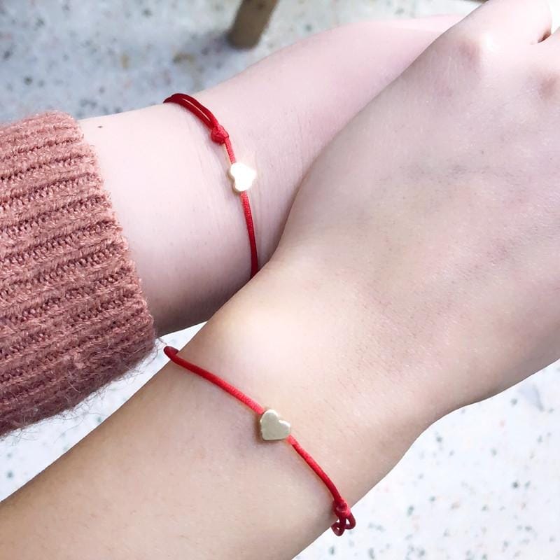 Handmade Rope Adjustable String Lucky Heart Bracelet (Red-gold)