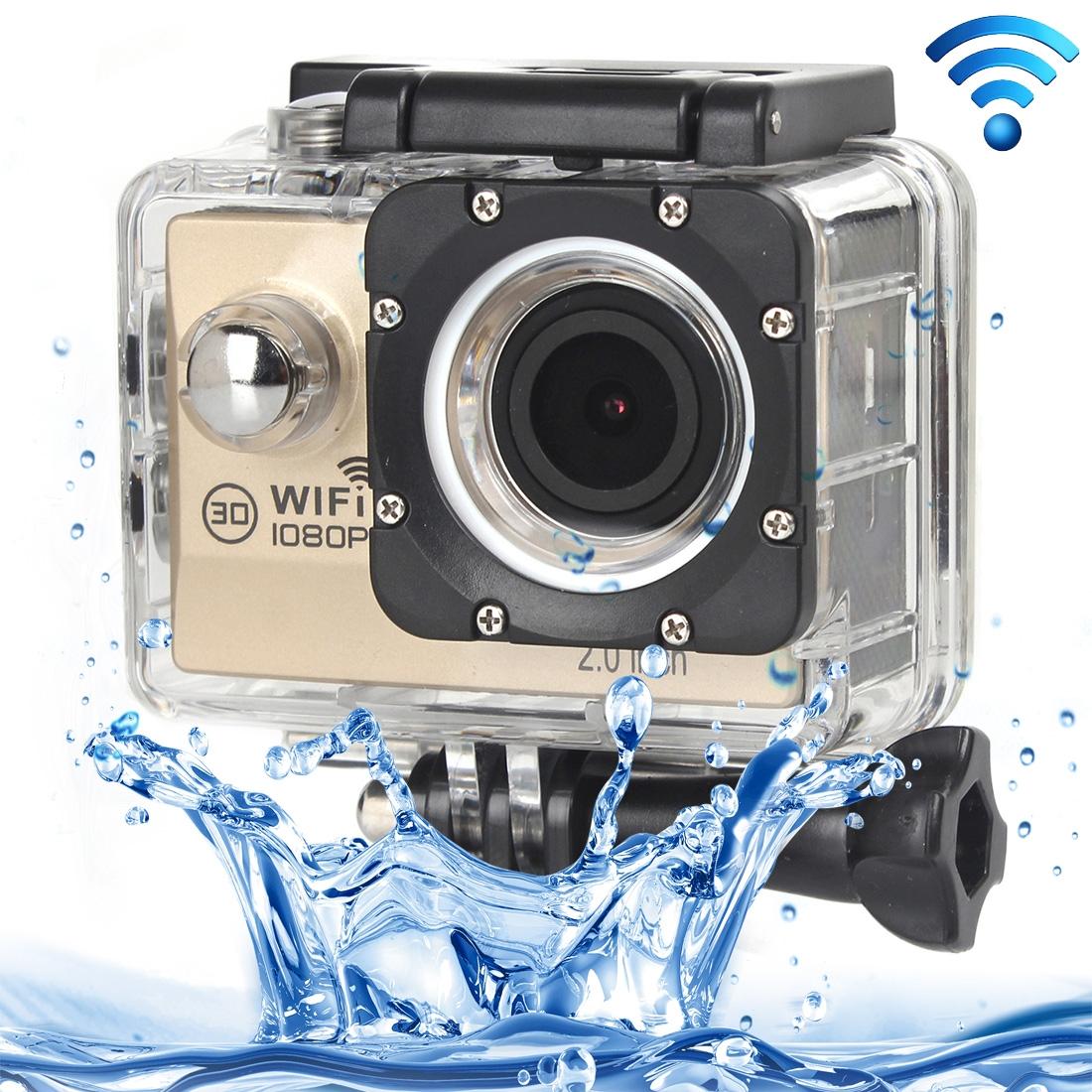 H16 1080P Portable WiFi Waterproof Sport Camera, 2.0 inch Screen,  Generalplus 4248, 170 A+ Degrees Wide Angle Lens, Support TF Card (Gold)