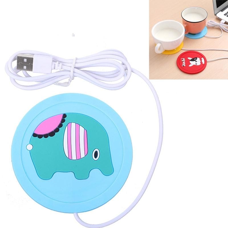 5 PCS Winter Warm Cartoon USB Heating Insulation Coaster Silicone Non-Slip Coastersale (Blue Elephant)