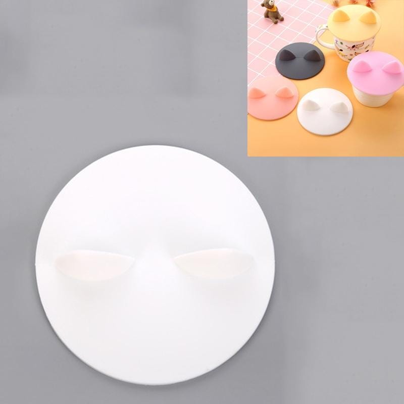Silicone Cartoon Cat Ear Shape Universal Water Cup Lid Round Non-toxic Cup Lid (White)