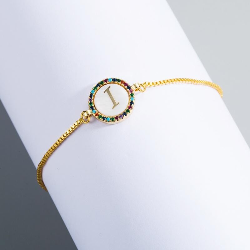 English Letter Bracelet Couple Girlfriends DIY Bracelet Men Women Micro Inlaid Zircon Rainbow Bracelet (I)