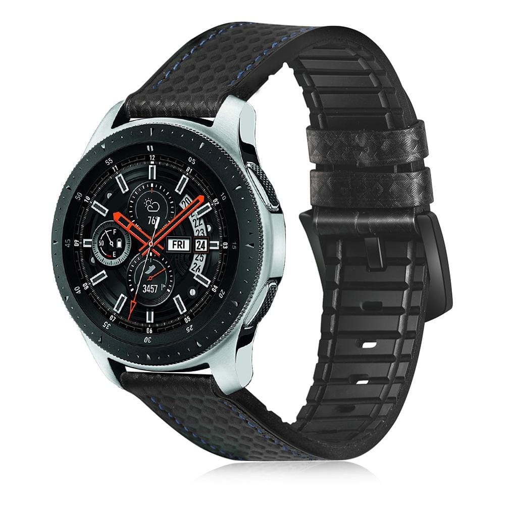 For Samsung Galaxy Watch Active 2 22mm Carbon Fiber Leather With Silicone Sports Band (Black + Blue)