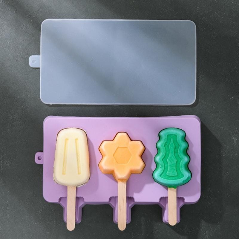 Homemade Children Cute Silicone Cartoon Popsicle Ice Cream Mould, Style:Large Geometry