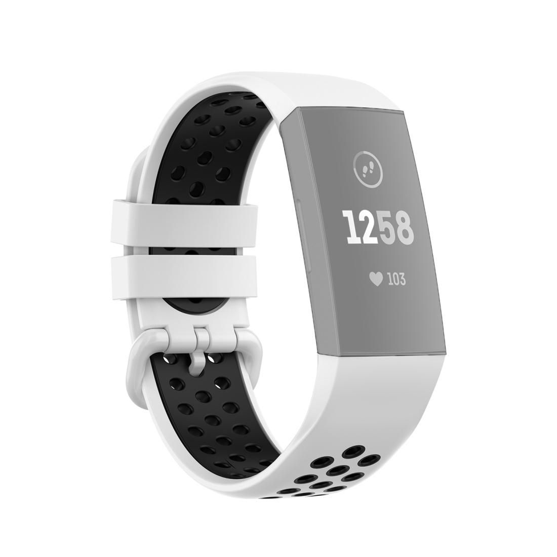 For Fitbit Charge 4 / Charge 3 / Charge 3 SE Watch Button Two Colors Silicone Replacement Strap Watchband (White Black)