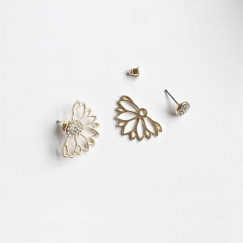 3 Pairs Hollow Lotus Shaped Diamond Stud Earrings (Gold)