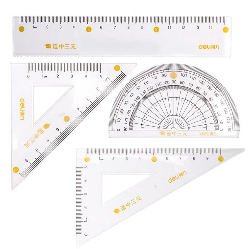 5 PCS Deli 71950 Student Exam Ruler Four-piece Set Containing Ruler Triangle Protractor