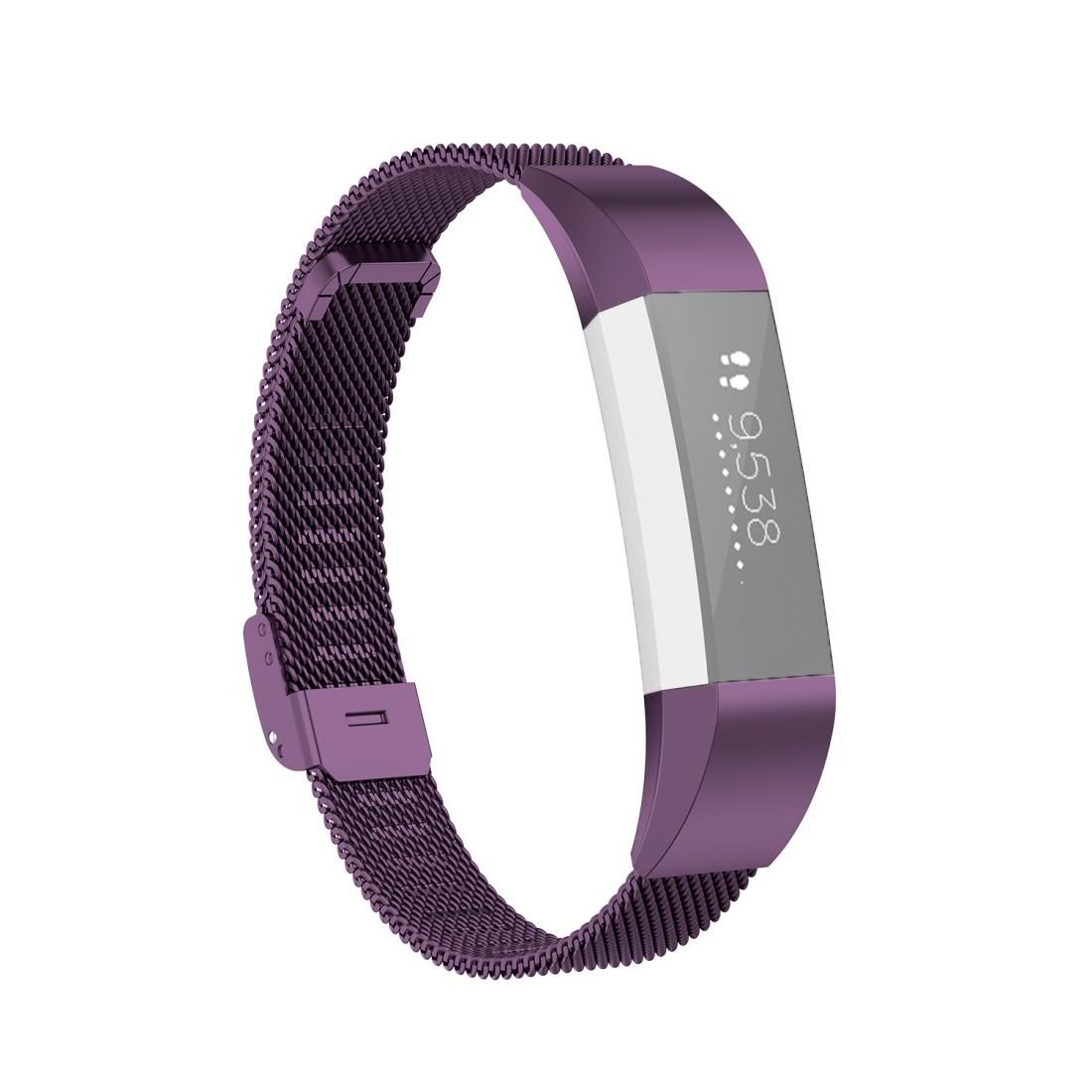 For Fitbit Alta / Alta HR / ACE Watch Button Mesh Metal Replacement Strap Watchband, Size:S (Dark Purple)