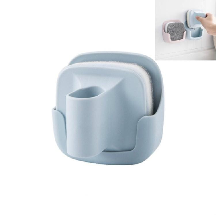 Kitchen Wall-mounted Sponge Brush with Handle Remove Oil Dishwashing Brush (Blue)