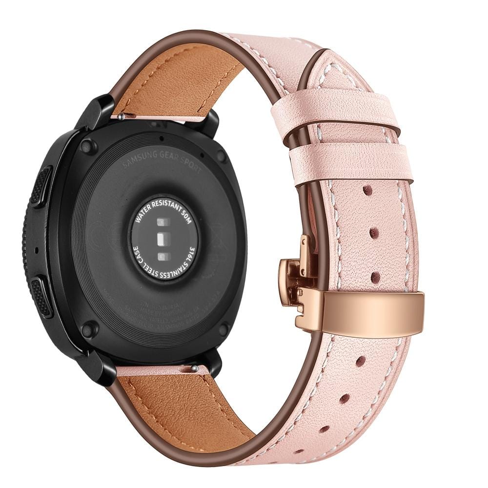 22mm For Huawei Watch GT2e / GT2 46mm Leather Butterfly Buckle Strap Rose Gold Buckle (Pink)