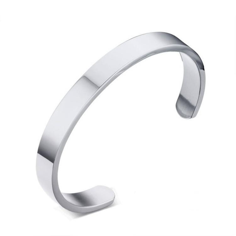 8mm Width Women Men Stainless Steel Surface Bracelet Bangle (Silver)