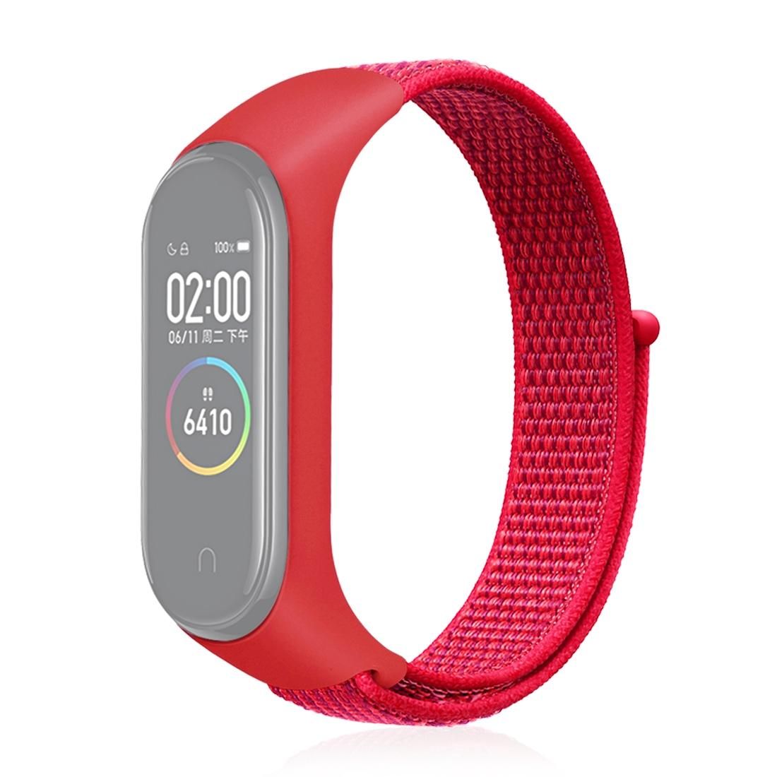 Smart Watch Nylon Woven Wrist Strap Watchband for Xiaomi Mi Band 3 / 4 (Red)