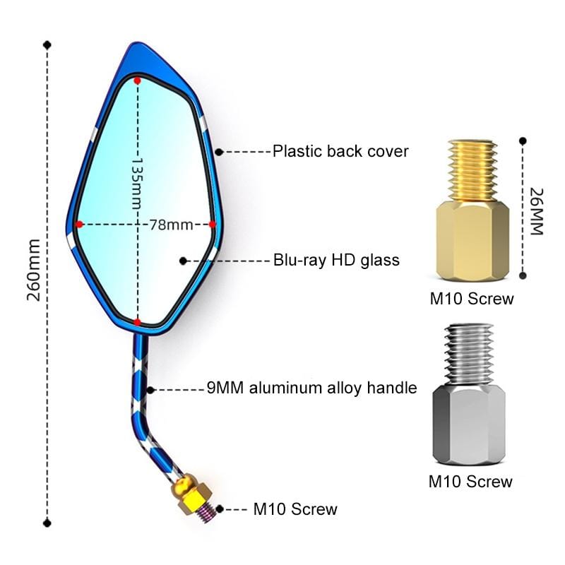 Motorcycle / Electromobile Modified Diamond-shaped Burnt Titanium Plating Rearview Mirror, Style:Carbon Fiber Type Burnt Titanium+Gold