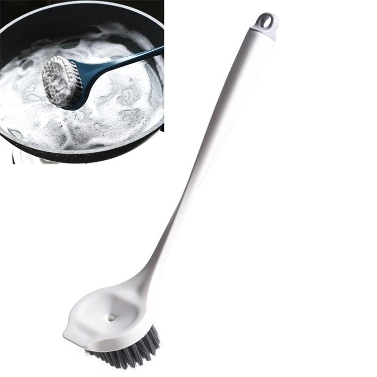 Kitchen Cleaning Non-stick Oil Small Waist Wash Pot Brush with Long Handle Brush (White)