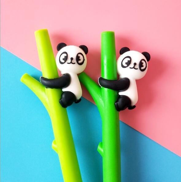 2 PCS Cartoon Creative Bamboo Panda Shape Pen Student Supplies Gel Pen, Refill Color:Black, Written:0.5mm