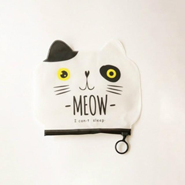 3 PCS Cartoon Cat Shape Stationery Storage Bag Creative Translucent Frosted Waterproof File Bag Zipper Bag (White Cat)