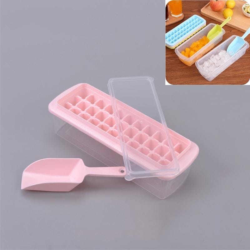 Creative 33 Grid DIY Ice Cube Box Plastic Homemade Ice Cube Mould with Cover & Shovel (Pink)