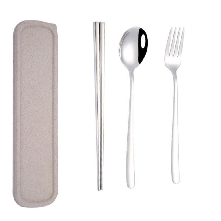 4 PCS / Set Portable Stainless Steel Tableware Creative Set Chopsticks Spoon Fork Gift, Color:Steel