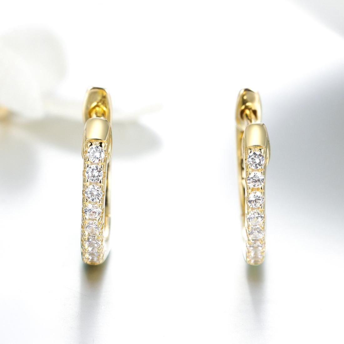 S925 Sterling Silver Circle Earrings Zircon Earrings, Color:Gold
