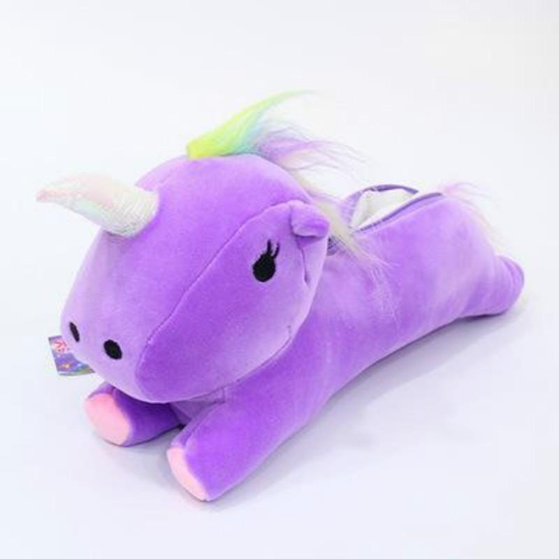 Cute Cartoon Unicorn Shape Plush Student Tool Pen Bag (Purple)