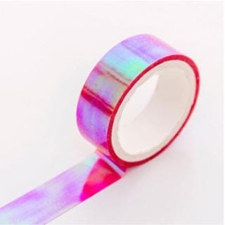 3 PCS Creative Laser Washi Tape Rainbow Color Scrapbooking Masking Tape DIY Sticker Party Decorations School Office Stationery (Rose Red)