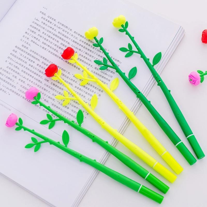 5 PCS Cute Cartoon Simulation Flower Gel Pen Signing Pen (Yellow Stem Safflower)