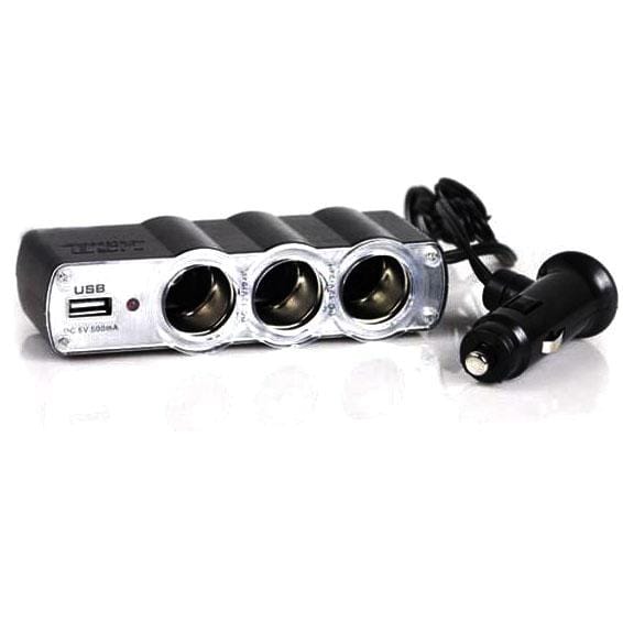 12V / 24V USB Charger Supply & Triple Socket (Black)