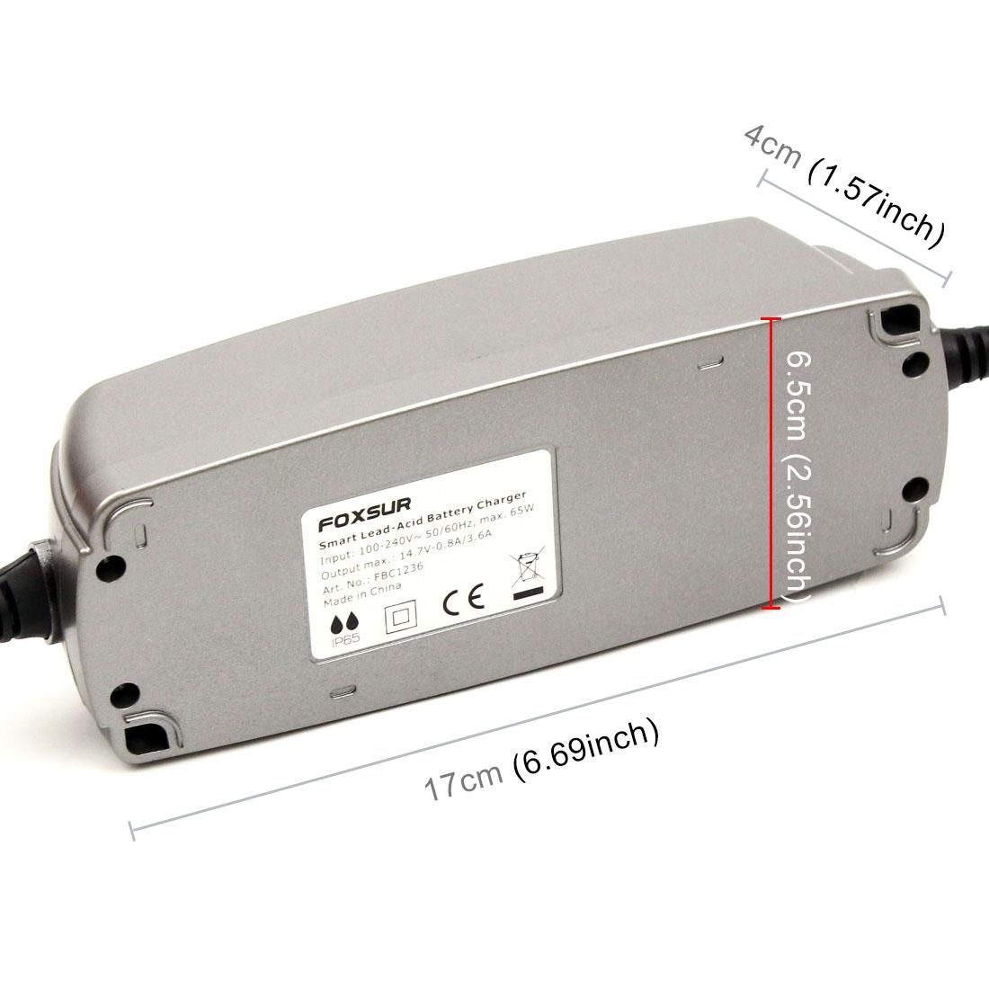 FOXSUR 0.8A / 3.6A 12V 5 Stage Charging Battery Charger for Car Motorcycle,  UK Plug
