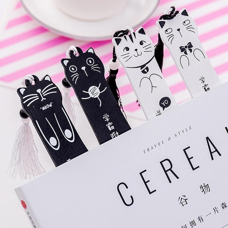 Cartoon Cat Wooden Bookmarks Creative Black White Color Bookmark (3)