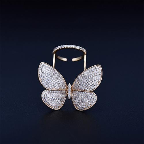 Fashion Adjustable Butterfly Shape Ring with Diamond Women Jewelry, Ring Size:7 (Champagne gold)