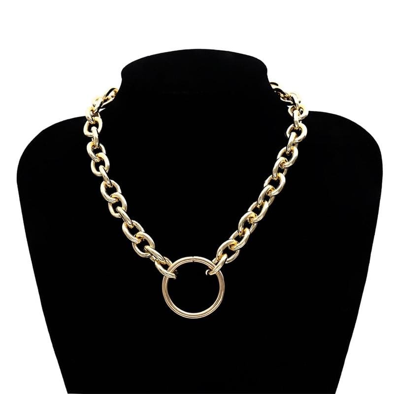 Vintage Punk Metal Circle Simple Necklace Jewelry Sets (Golden Necklace)
