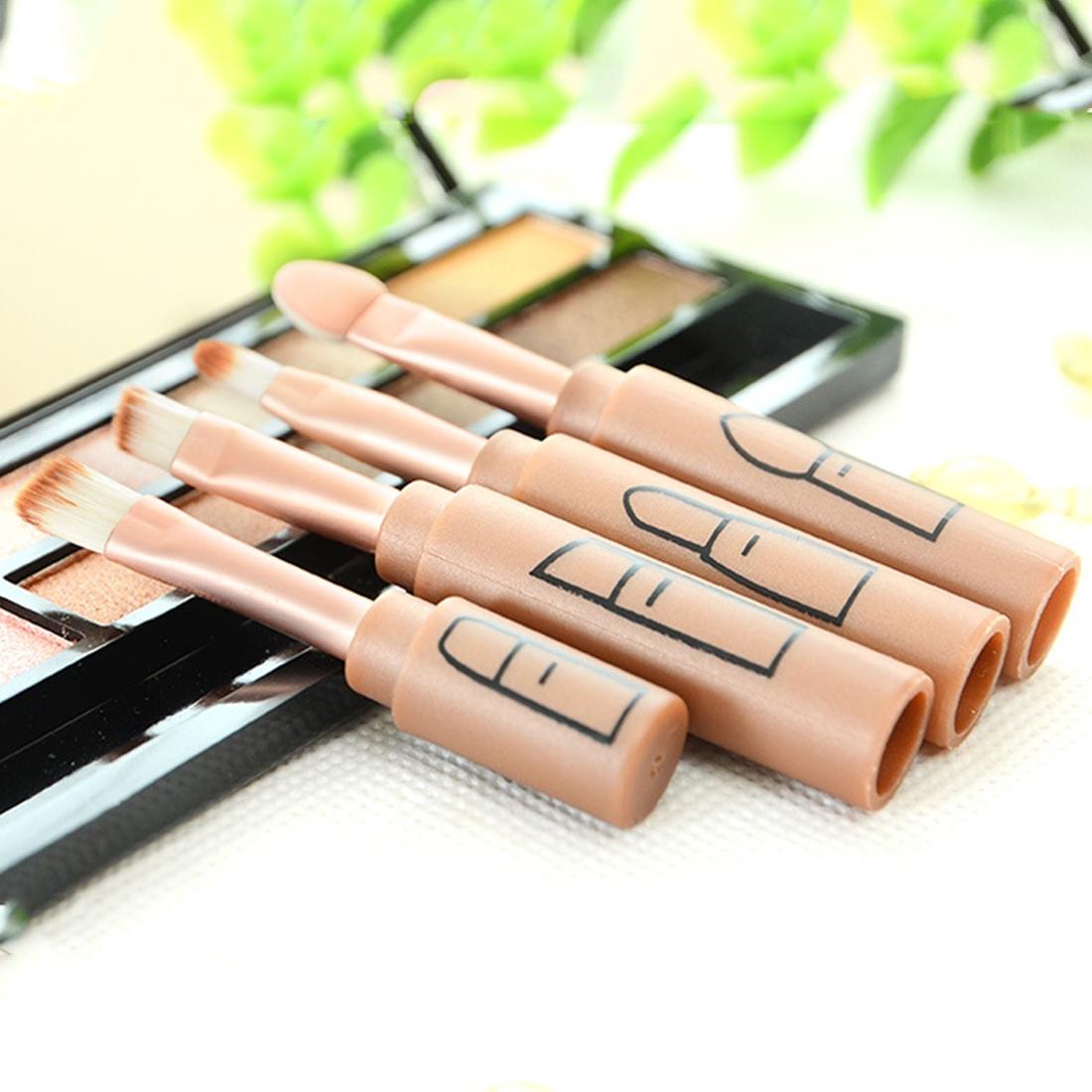 5564 4 in 1 Eyeshadow Eyebrow Brush Lip Brush Sponge Brush Pencil Portable Multifunction Makeup Brush Set (Khaki)