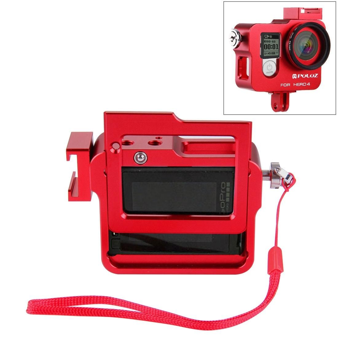 PULUZ Housing Shell CNC Aluminum Alloy Protective Cage with Insurance Frame & UV Lens & Lens Cap for GoPro HERO4 (Red)