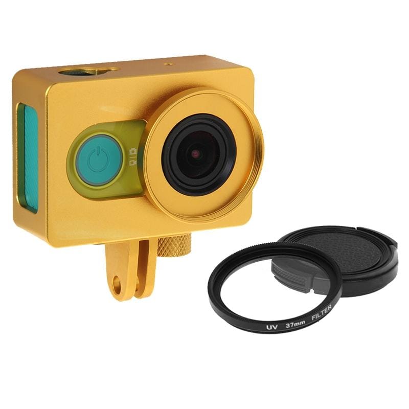 Housing Shell Metal Protective Cage with Mount Adapter + UV Lens Filter for Xiaoyi Sport Camera (Gold)