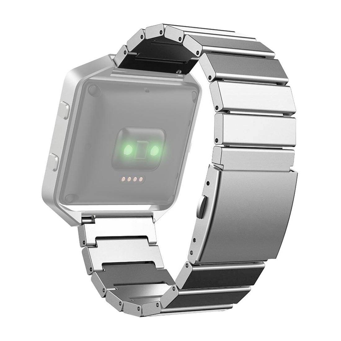 For Fitbit Blaze Watch Custom Butterfly Closure Stainless Steel Watchband (Silver)