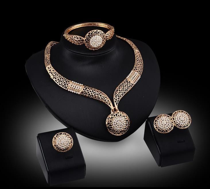 Wedding Beads Crystal Bridal Jewellery Set Rhinestone Jewelry Parure (Gold)