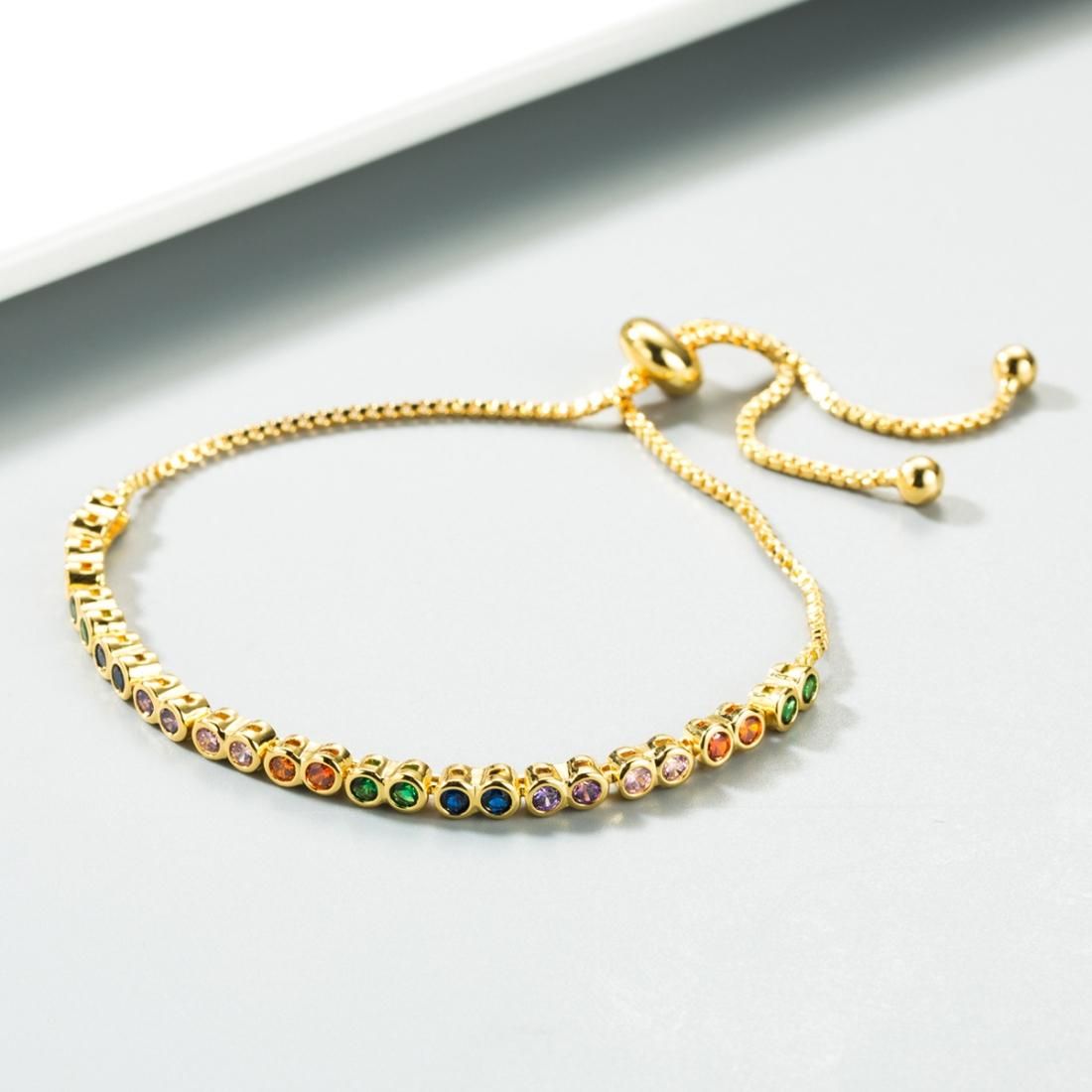 Copper Inlaid Colorful Zircon Ladies Bracelet Simple Adjustable Crystal Bracelet