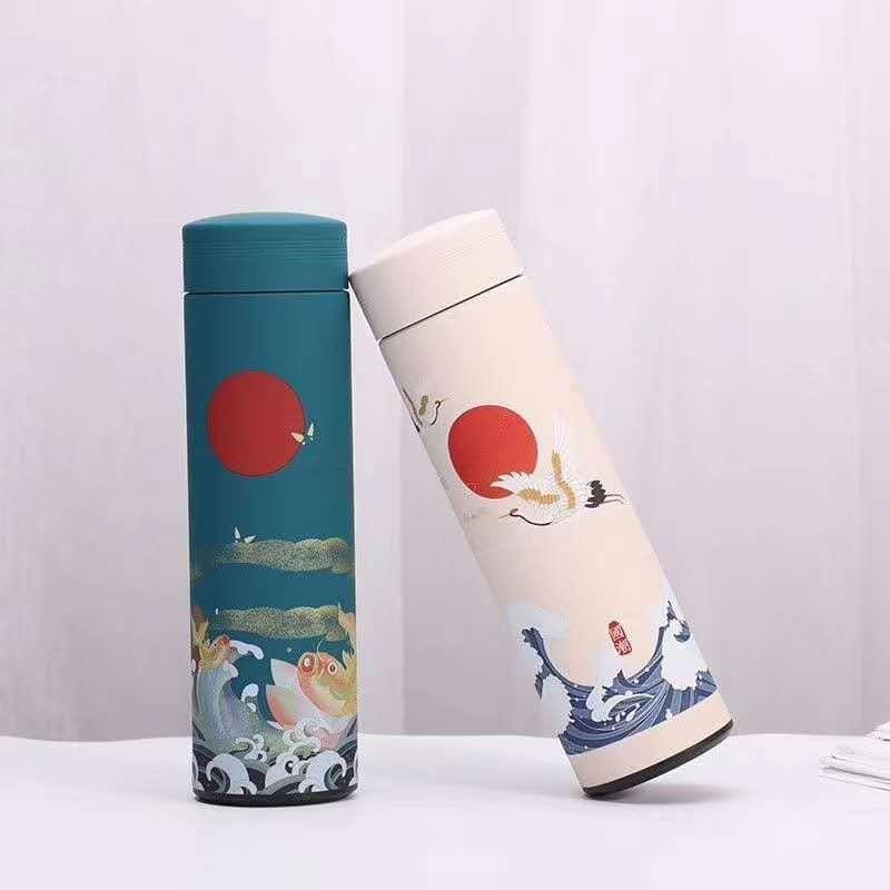 Retro Stainless Steel Vacuum Flask Student Art Water Cup (Red)
