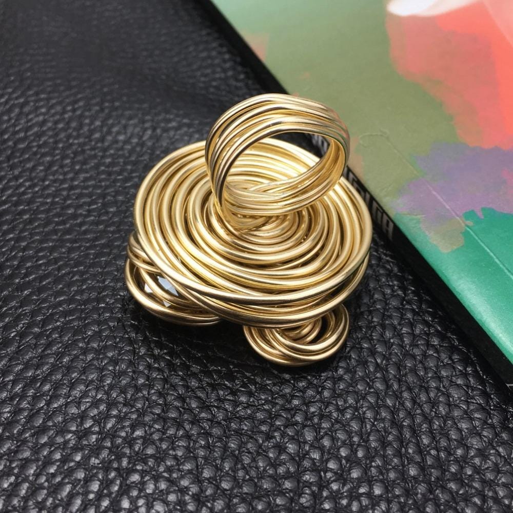Boho Style Handmade Champagne Crystal Rings  Women Fashion Jewelry Wire Helical Wound Beads Finger Ring, Ring Size:7 (Style3)