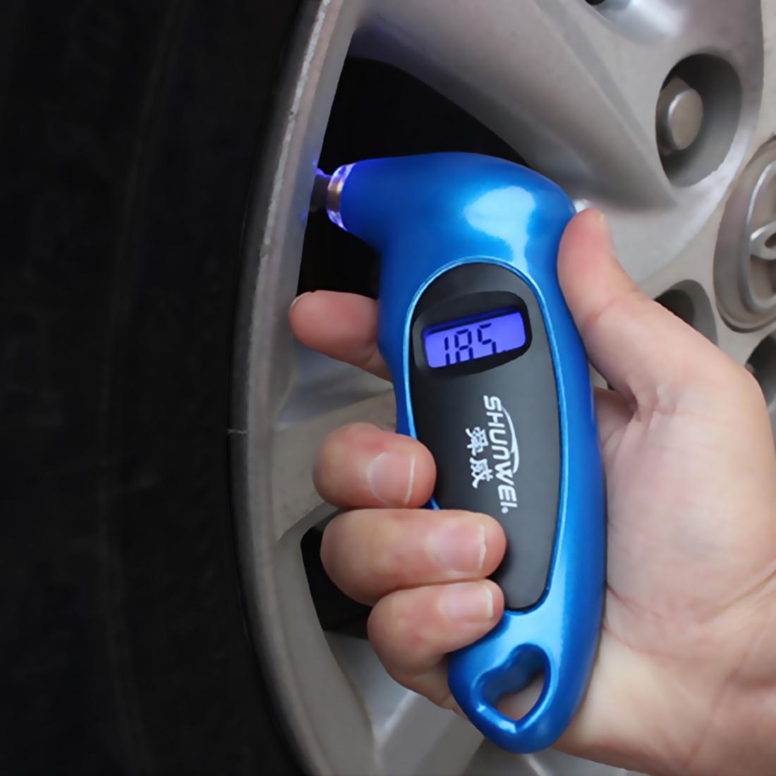 SHUNWEI SD-2802 Digital Tire Pressure Gauge 150 PSI 4 Settings for Car Truck Bicycle with Backlit LCD and Non-Slip Grip (Blue)