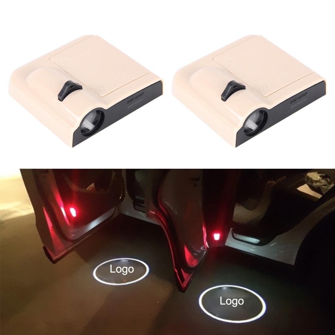 2 PCS LED Ghost Shadow Light, Car Door LED Laser Welcome Decorative Light, Display Logo for Benz Car Brand (Khaki)
