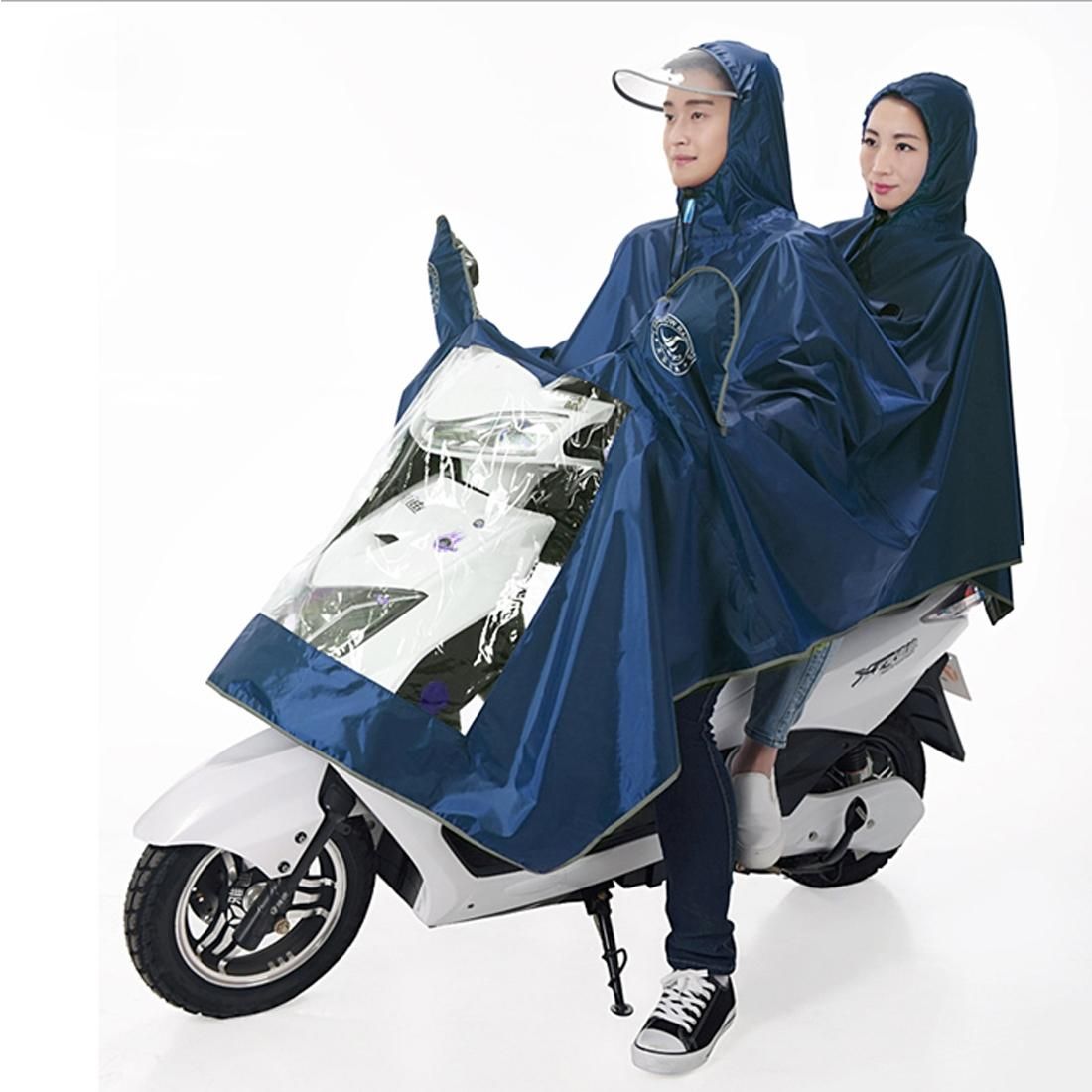 Universal Super Water-Resistant Dual Hooded Motorcycle Rain Poncho Coat Raincoat (Blue)