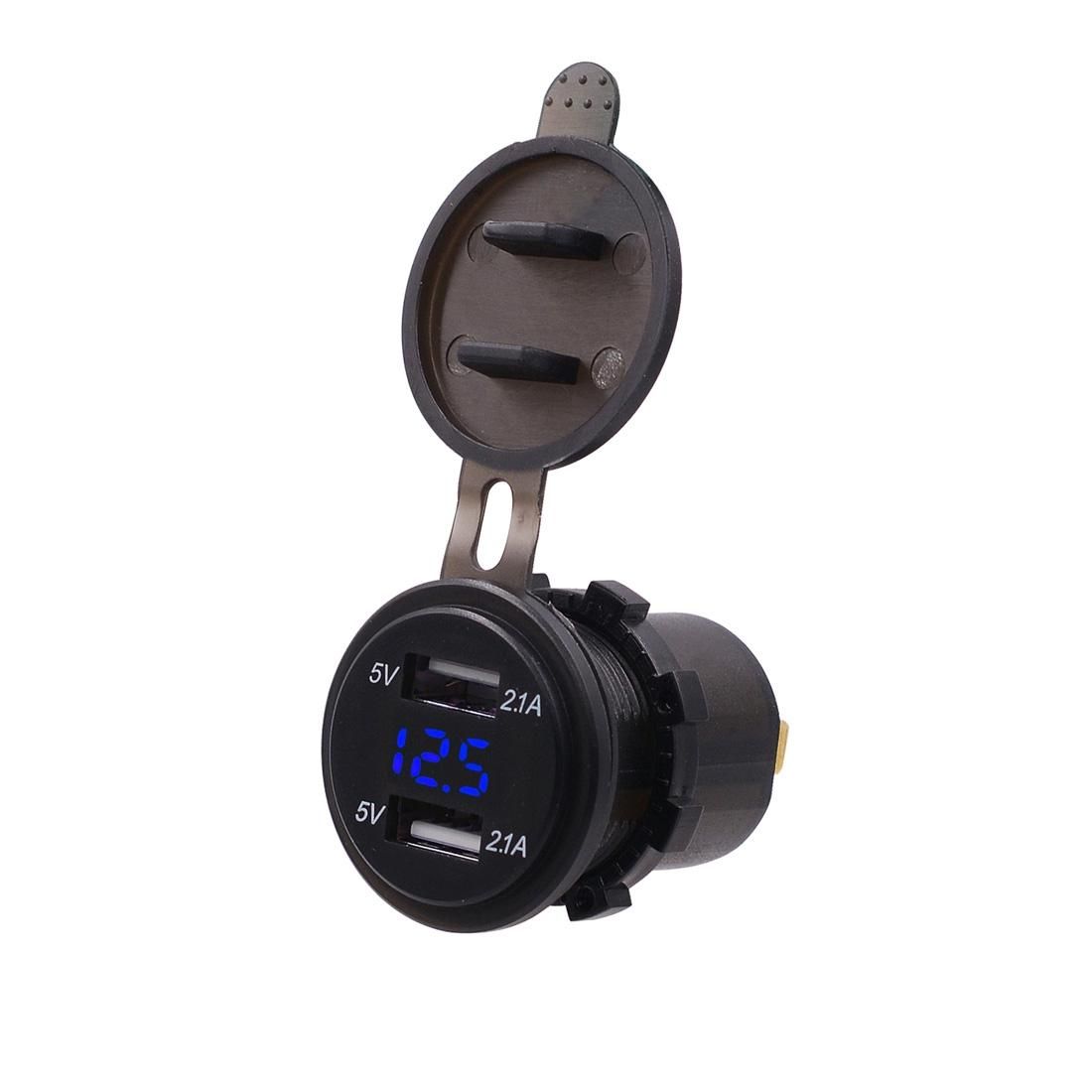 Motorcycle Waterproof 12-24V 2.1A Dual USB Charger Adapter + Voltmeter (Red Light)