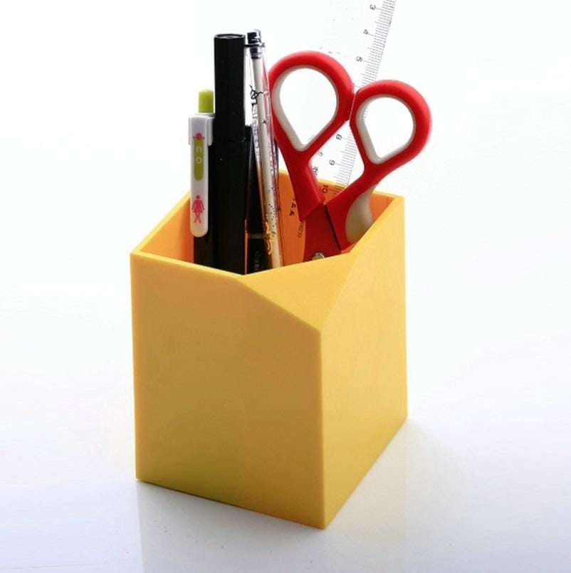 2 PCS Plastic Pen Holder Multifunctional Office Supplies (Yellow)