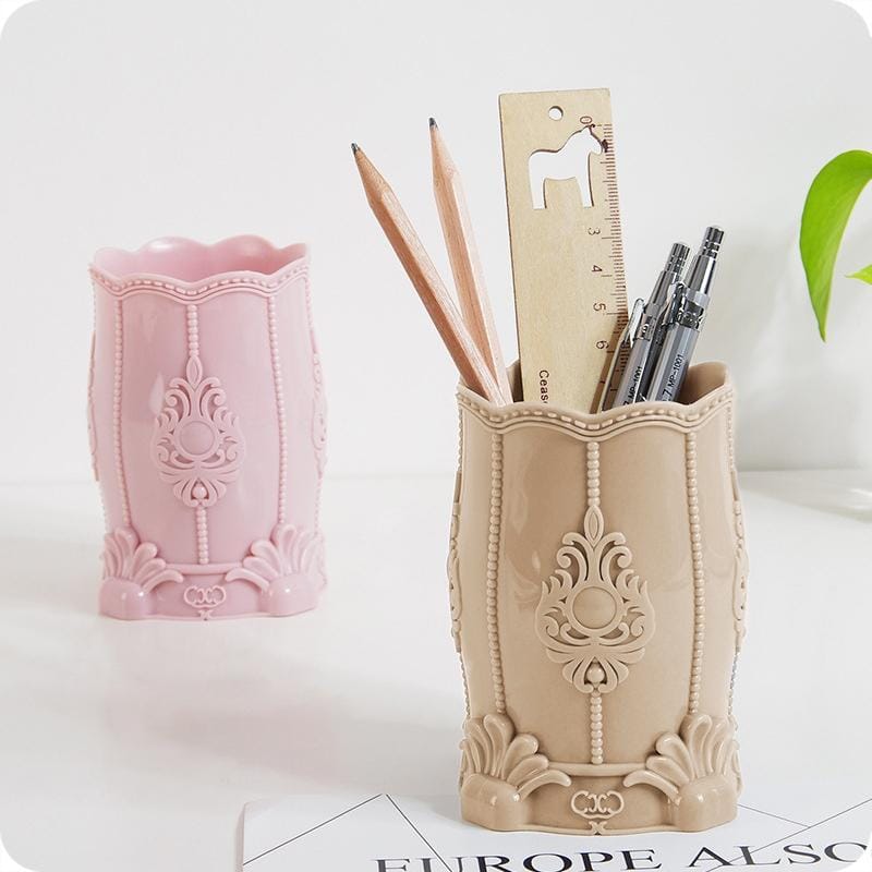 3 PCS Multi-purpose Pen Holder Storage Box Office Cosmetic Home Solid Desk Plastic Organizer (Khaki)