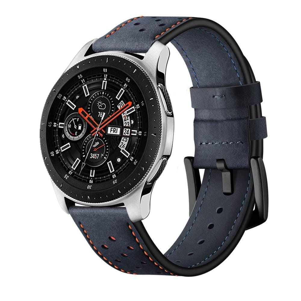 For Apply Samsung Galaxy Watch Active 20mm Leather Eyelet Sport Strap (Dark Blue)