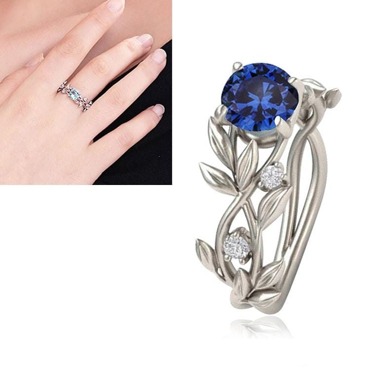 Crystal Vine Leaf Design Engagement Ring Fashion For Women Jewelry, Ring Size:11 (Blue)