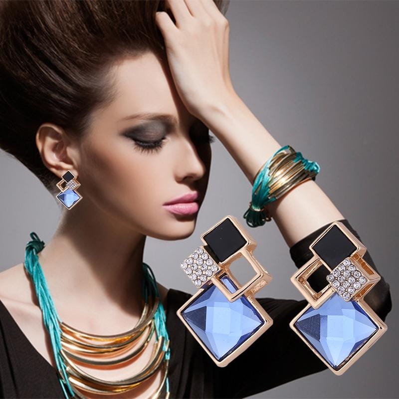 Stylish Square Crystal Earrings with Studded Earrings (E109Champagne)