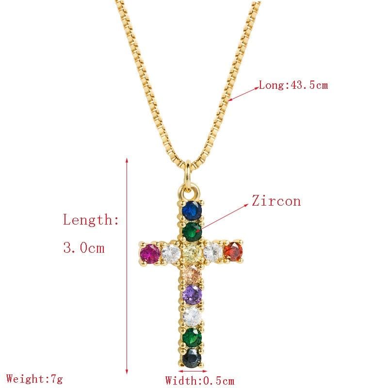 Cross Exquisite Pendant Female Brass Micro-inlaid Colorful Zircon Necklace