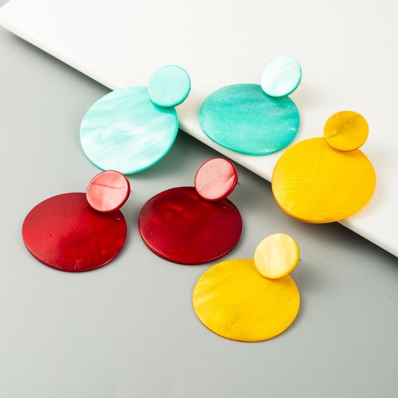 3 Pairs Geometric Round Natural Shell Earrings (Lake Blue)