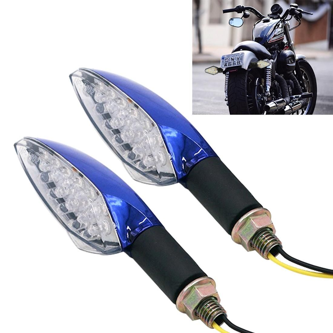 2 PCS Universal Leaf Shape Motorcycle Yellow Light Turn Signal Rear Indicator Light with 15 LED Lamps, DC 12V (Blue)